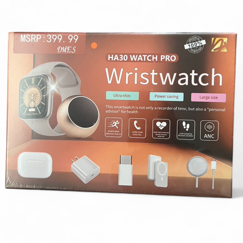 DMES HA30 Watch Pro Smartwatch Gold Case Gray Band Heart Rate Voice Call